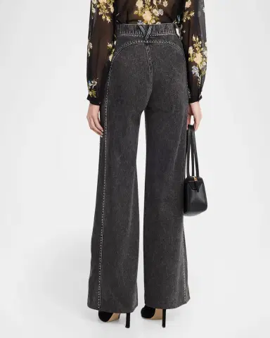 Veronica Beard Grant High-Rise Embellished Wide-Leg Jeans | Thumbnail 3