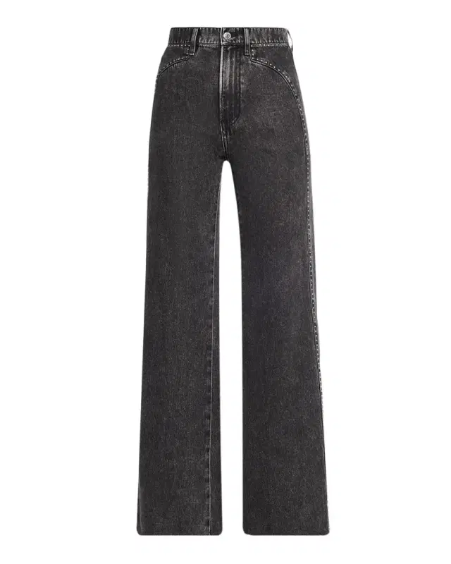 Veronica Beard Grant High-Rise Embellished Wide-Leg Jeans