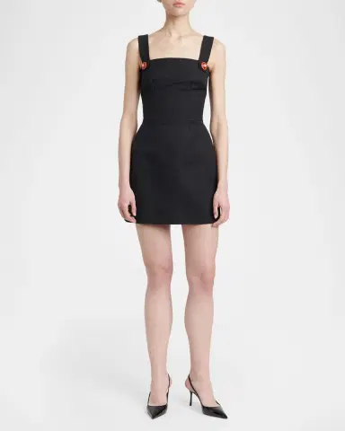 Dolce & Gabbana Sleeveless Carretto-Button Textured Cotton-Linen Mini Dress | Thumbnail 2 Dolce & Gabbana Sleeveless Carretto-Button Textured Cotton-Linen Mini Dress | Thumbnail 2