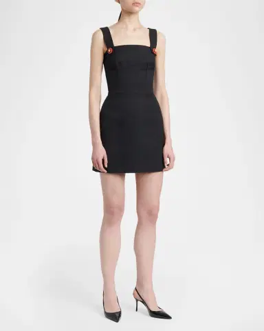 Dolce & Gabbana Sleeveless Carretto-Button Textured Cotton-Linen Mini Dress | Thumbnail 4 Dolce & Gabbana Sleeveless Carretto-Button Textured Cotton-Linen Mini Dress | Thumbnail 4
