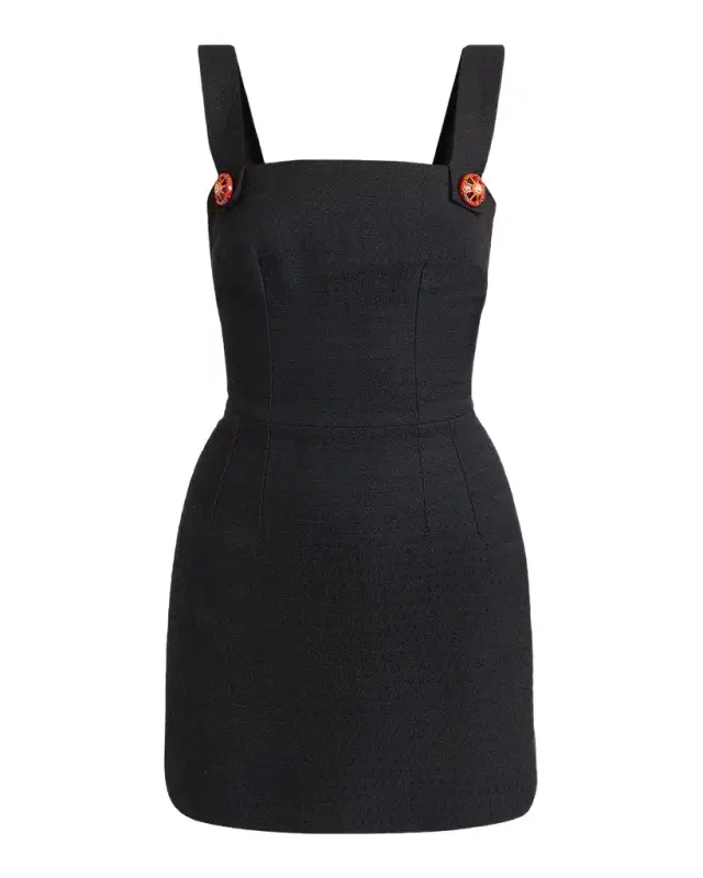 Dolce & Gabbana Sleeveless Carretto-Button Textured Cotton-Linen Mini Dress
