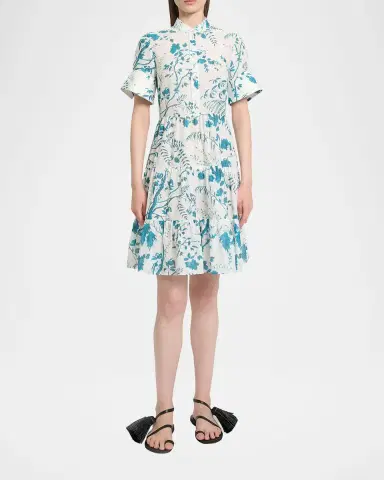 Erdem Floral Cotton-Linen Tiered Mini Shirtdress | Thumbnail 2