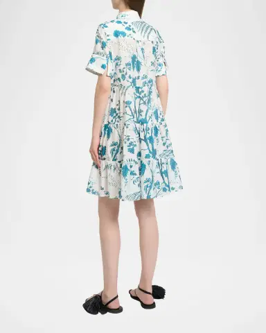 Erdem Floral Cotton-Linen Tiered Mini Shirtdress | Thumbnail 3