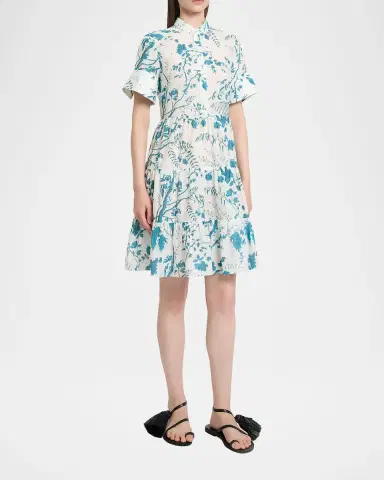 Erdem Floral Cotton-Linen Tiered Mini Shirtdress | Thumbnail 4