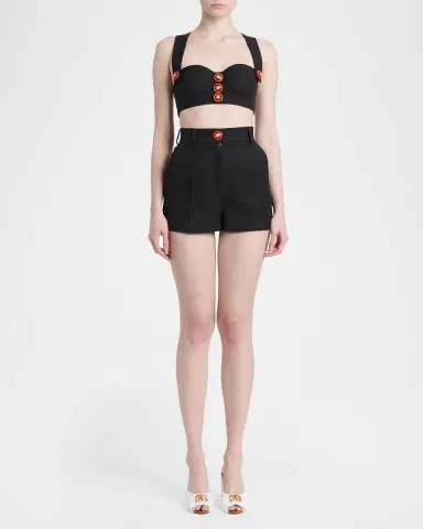 Dolce & Gabbana Carretto-Button Textured Cotton-Linen Shorts | Thumbnail 2