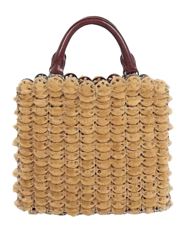 Rabanne Leather & Shearling Top Handle Bag