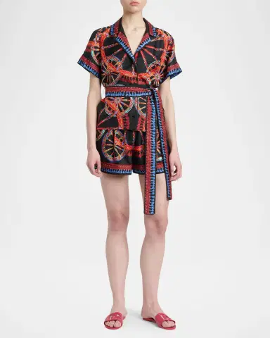 Dolce & Gabbana Carretto-Print Silk Twill Shorts | Thumbnail 2 Dolce & Gabbana Carretto-Print Silk Twill Shorts | Thumbnail 2