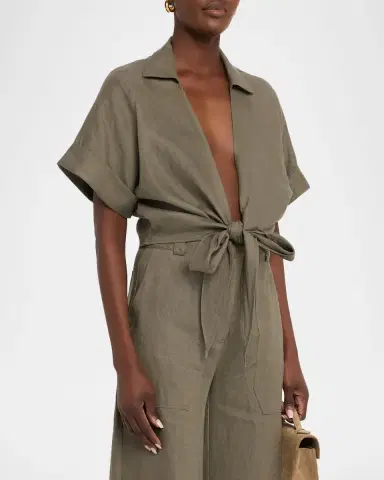 JBQ Chiara Tie-Front Linen Top | Thumbnail 4