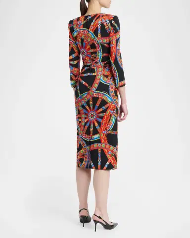 Dolce & Gabbana Carretto-Print Silk 3/4-Sleeve Midi Dress | Thumbnail 3