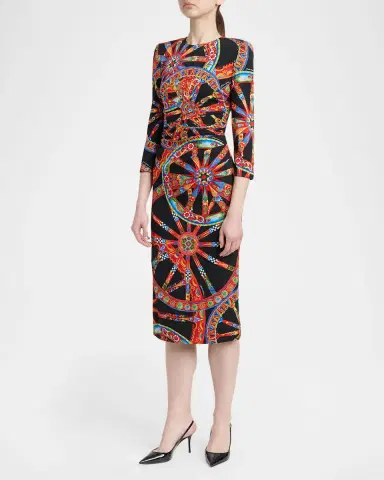 Dolce & Gabbana Carretto-Print Silk 3/4-Sleeve Midi Dress | Thumbnail 4