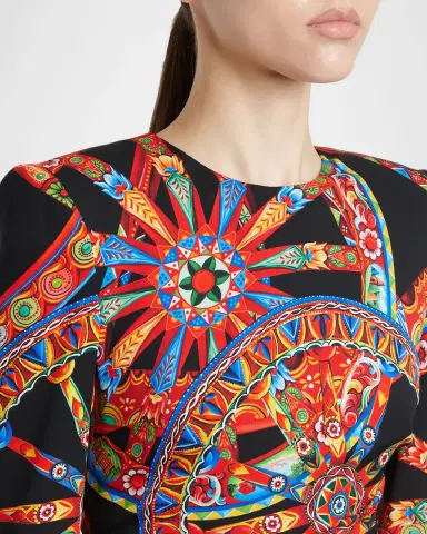 Dolce & Gabbana Carretto-Print Silk 3/4-Sleeve Midi Dress | Thumbnail 5