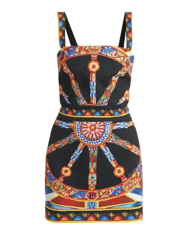 Dolce & Gabbana Sleeveless Carretto-Print Cotton Stretch Mini Dress