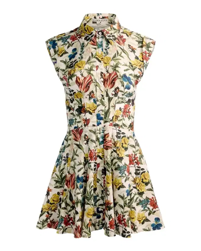 ALICE + OLIVIA Kim Paneled Floral Mini Shirtdress