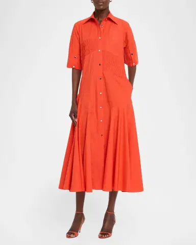 LOVEBIRDS Kairo Smocked A-Line Cotton Midi Shirtdress | Thumbnail 2 LOVEBIRDS Kairo Smocked A-Line Cotton Midi Shirtdress | Thumbnail 2