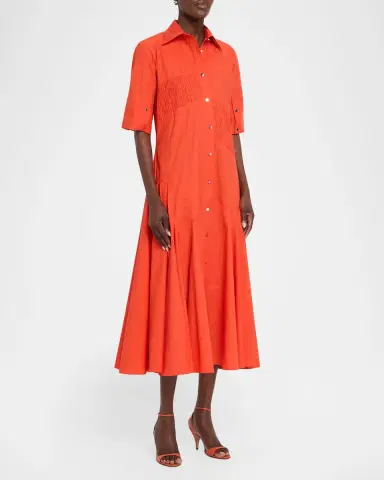 LOVEBIRDS Kairo Smocked A-Line Cotton Midi Shirtdress | Thumbnail 4 LOVEBIRDS Kairo Smocked A-Line Cotton Midi Shirtdress | Thumbnail 4