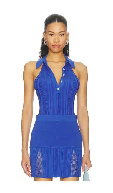 Fleur du Mal Rib Polo Halter Neck Bodysuit | Thumbnail 1 Fleur du Mal Rib Polo Halter Neck Bodysuit | Thumbnail 1