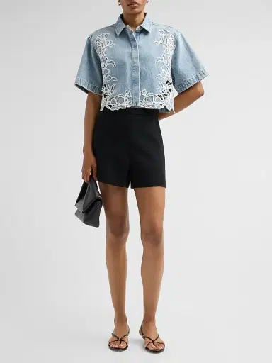 Simkhai Women's Albaine Floral-Embroidered Denim Shirt | Thumbnail 2 Simkhai Women's Albaine Floral-Embroidered Denim Shirt | Thumbnail 2