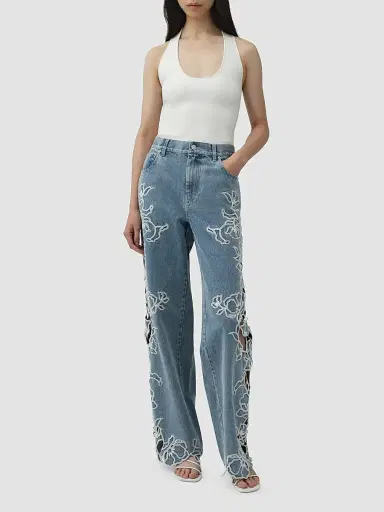 Simkhai Women's Porter Embroidered Jeans - Light Indigo - Size 32 | Thumbnail 2