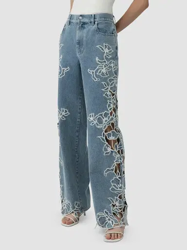 Simkhai Women's Porter Embroidered Jeans - Light Indigo - Size 32 | Thumbnail 4