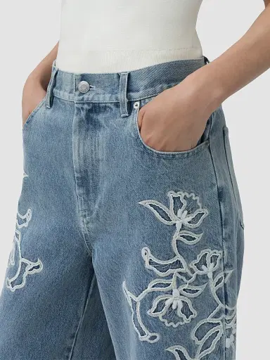 Simkhai Women's Porter Embroidered Jeans - Light Indigo - Size 32 | Thumbnail 5