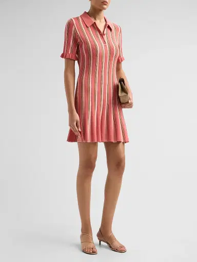 Cinq à Sept Women's Keaton Striped Knit Polo Mini Dress - Dried Rosehip | Thumbnail 4