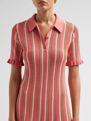 Cinq à Sept Women's Keaton Striped Knit Polo Mini Dress - Dried Rosehip | Thumbnail 5