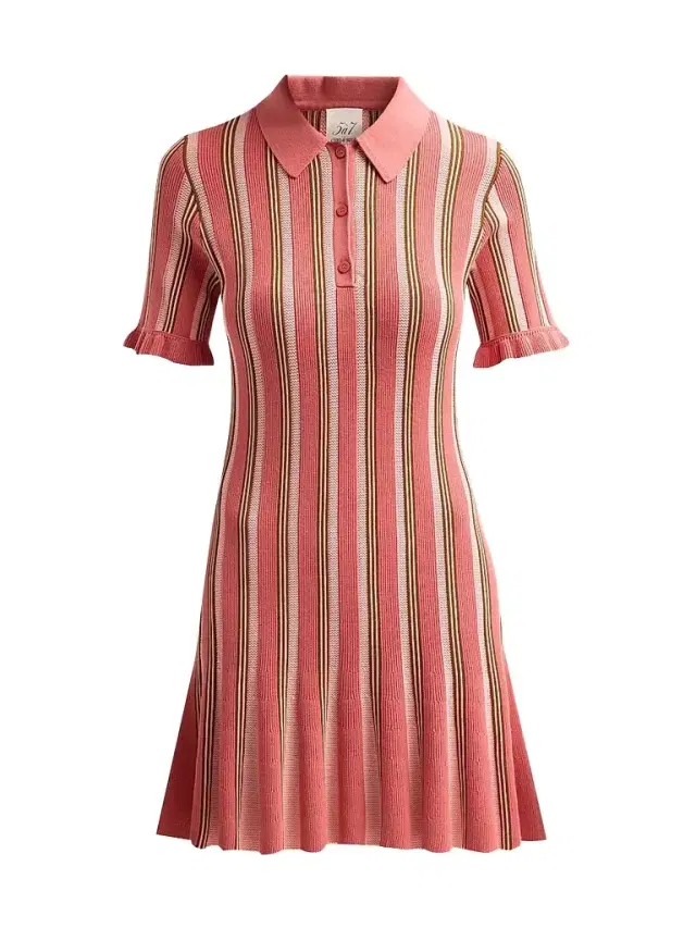 Cinq à Sept Women's Keaton Striped Knit Polo Mini Dress - Dried Rosehip