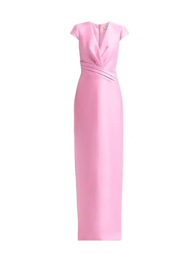 Badgley Mischka Women's Satin Wrapped-Bodice Column Gown - Blush