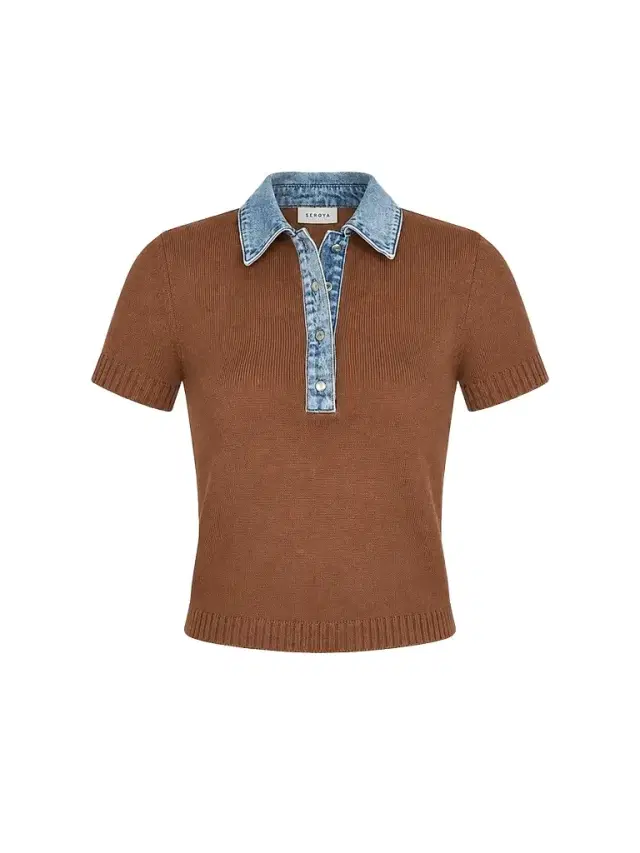 SEROYA Women's Erika Denim-Trim Knit Polo Top - Lakeside Cedarwood