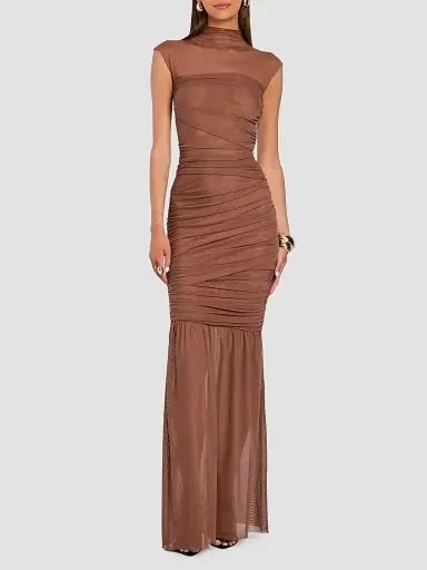 SEROYA Women's Rosie Draped Maxi Dress - Cocoa Brown - Size XL | Thumbnail 2