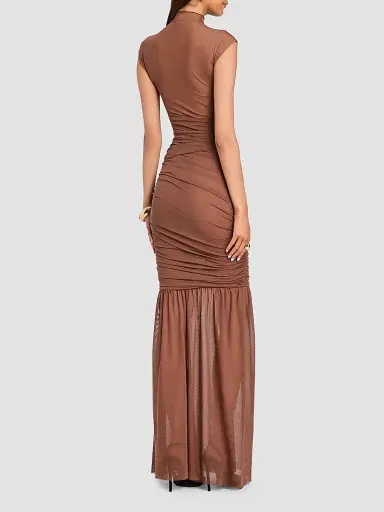 SEROYA Women's Rosie Draped Maxi Dress - Cocoa Brown - Size XL | Thumbnail 3