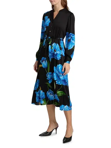 Elie Tahari Women's The Mila Floral Silk-Blend Midi-Dress - Noir And Blue | Thumbnail 4 Elie Tahari Women's The Mila Floral Silk-Blend Midi-Dress - Noir And Blue | Thumbnail 4