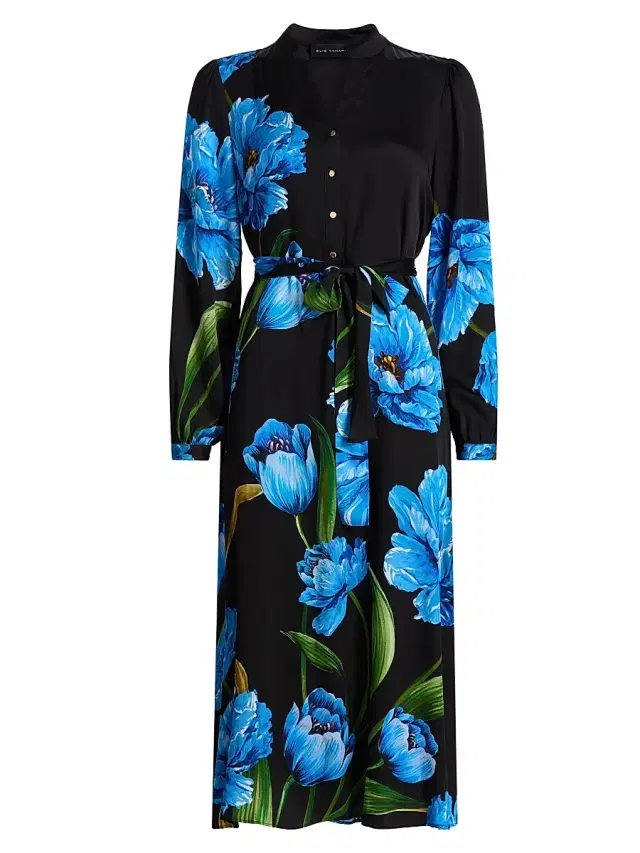 Elie Tahari Women's The Mila Floral Silk-Blend Midi-Dress - Noir And Blue
