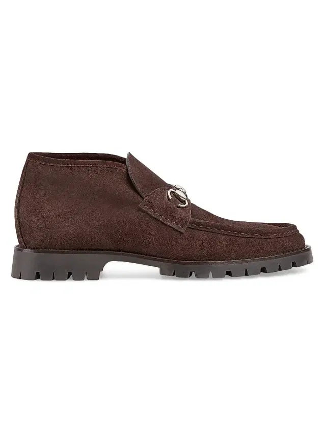 Gucci Men's Sylke Horsebit Suede Ankle Boots - Night Cocoa