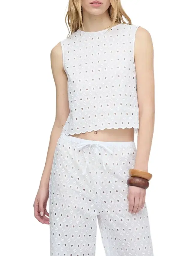 Hill House Home Women's The Miro Top - White Diamond Eyelet