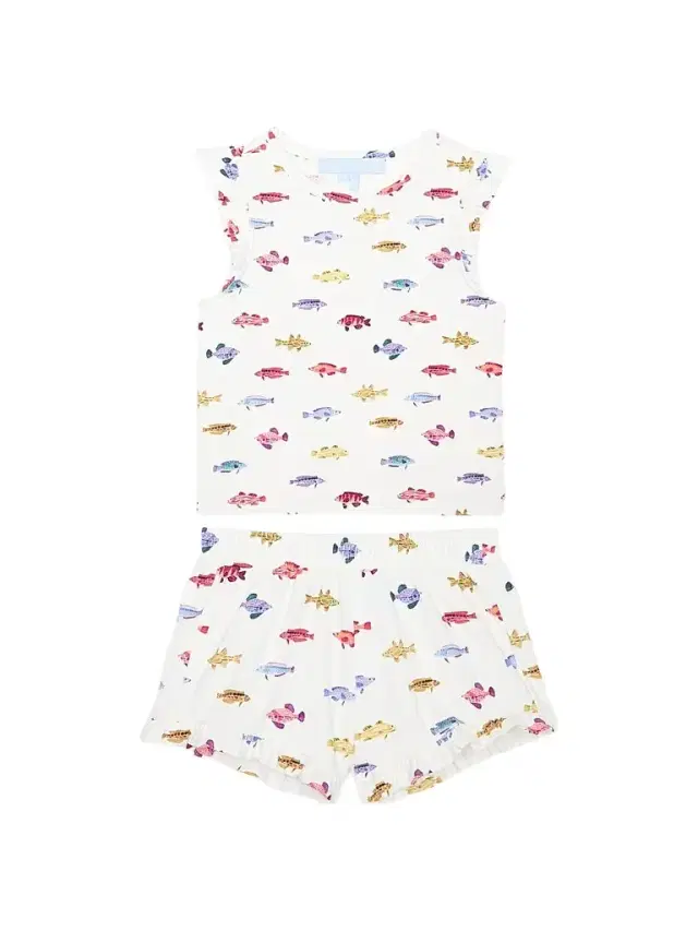 Hill House Home Little Girl's and Girl's Tiny Lala Short Set - White Rainbow Fish