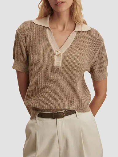 Varley Women's Perrine Cotton Polo Sweater - Sepia Twist | Thumbnail 3