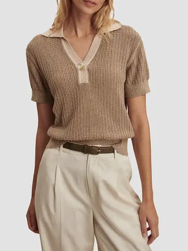Varley Women's Perrine Cotton Polo Sweater - Sepia Twist | Thumbnail 4