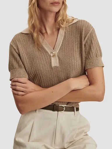 Varley Women's Perrine Cotton Polo Sweater - Sepia Twist | Thumbnail 5