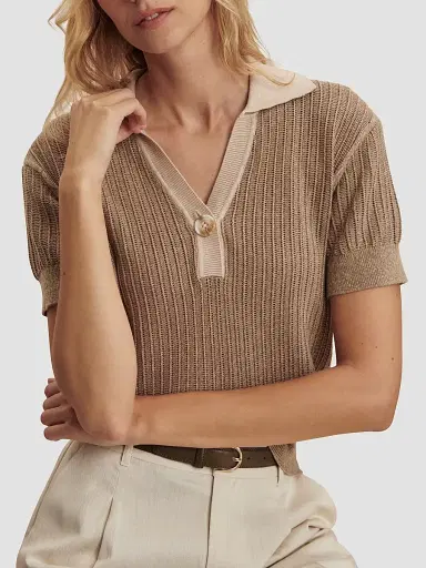 Varley Women's Perrine Cotton Polo Sweater - Sepia Twist | Thumbnail 7