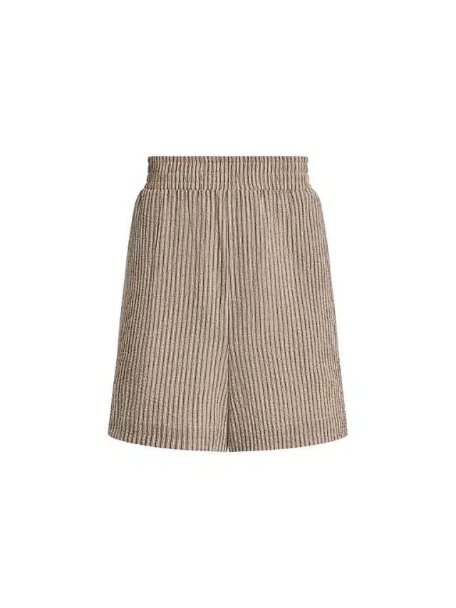Varley Women's Darina Striped Stretch-Cotton Seersucker Shorts - Birch Taupe Stripe