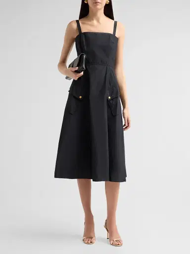 L'AGENCE Women's Ayela A-Line Midi Dress - Black Gold | Thumbnail 2 L'AGENCE Women's Ayela A-Line Midi Dress - Black Gold | Thumbnail 2