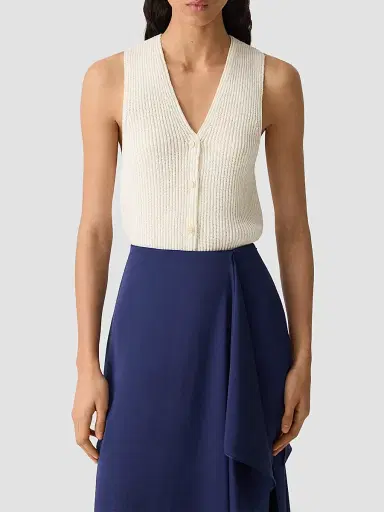 Theory Women's Full Cardi Rib-Knit Cotton Vest - | Thumbnail 4 Theory Women's Full Cardi Rib-Knit Cotton Vest - | Thumbnail 4