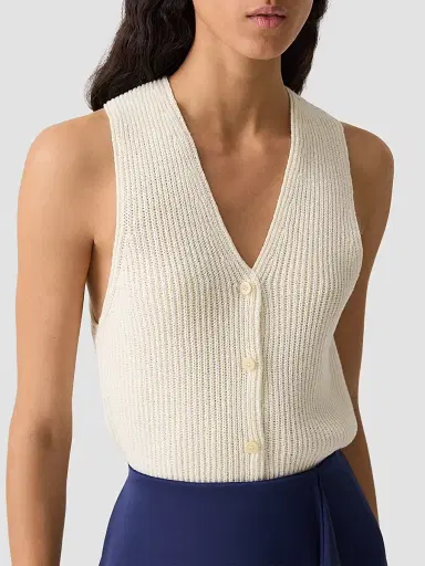 Theory Women's Full Cardi Rib-Knit Cotton Vest - | Thumbnail 5 Theory Women's Full Cardi Rib-Knit Cotton Vest - | Thumbnail 5