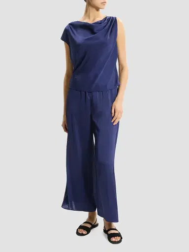 Theory Women's Cowlneck Satin Blouse - Sapphire Navy - Size XL | Thumbnail 2 Theory Women's Cowlneck Satin Blouse - Sapphire Navy - Size XL | Thumbnail 2