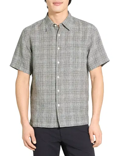 Theory Men's Irving Plaid Linen Shirt | Thumbnail 6 Theory Men's Irving Plaid Linen Shirt | Thumbnail 6