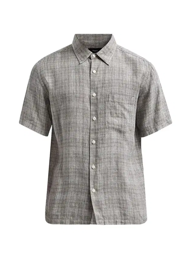Theory Men's Irving Plaid Linen Shirt - Pine Grove Multi