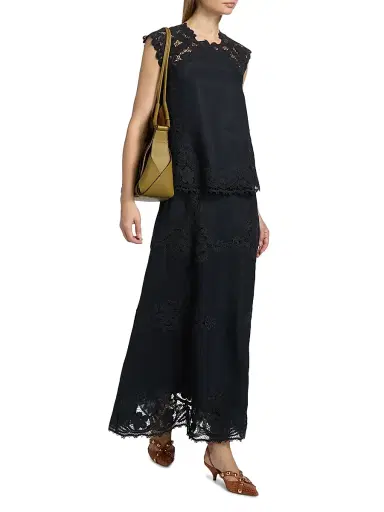 Ulla Johnson Women's Fleur Embroidered Linen Midi Skirt - Noir - Size 6 | Thumbnail 2