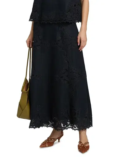 Ulla Johnson Women's Fleur Embroidered Linen Midi Skirt - Noir - Size 6 | Thumbnail 3