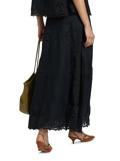 Ulla Johnson Women's Fleur Embroidered Linen Midi Skirt - Noir - Size 6 | Thumbnail 5